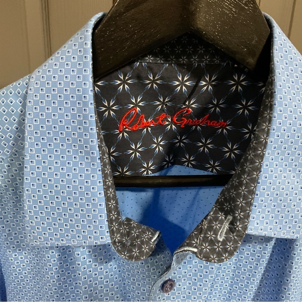 Robert Graham Shirt Men’s XL Geometric Print Blue Classic Fit Cotton Button Up - Picture 4 of 12